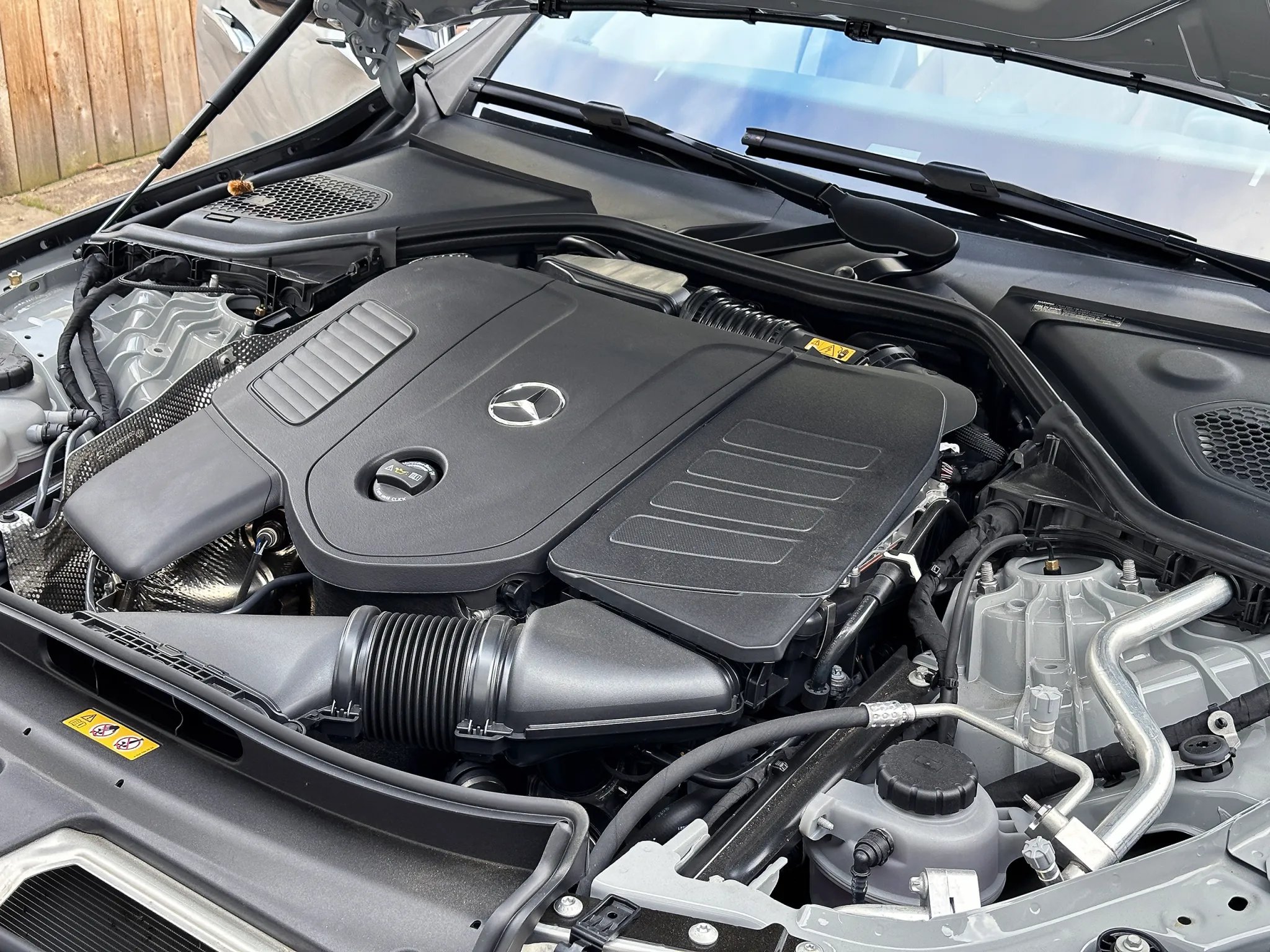 The four-cylinder engine in a 2024 Mercedes E350.