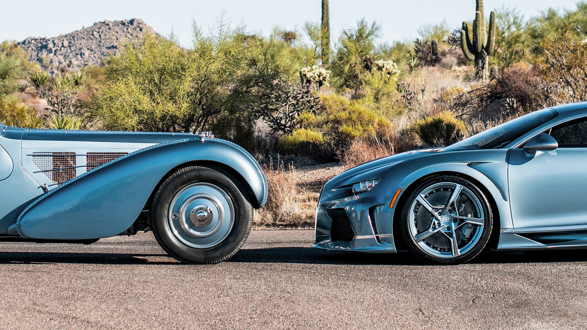 A Bugatti Type 57 SC Atlantic and Chiron Super Sport, a one-of-one Bugatti that we saw in 2023.