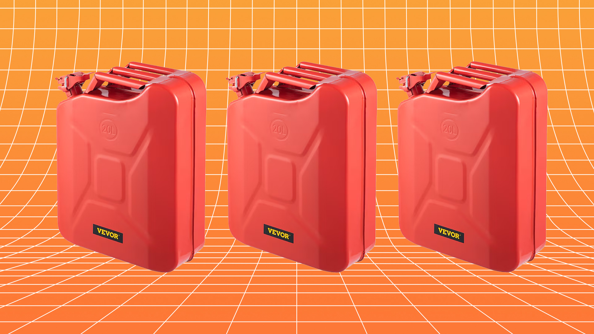 Three 5.3-liter red jerry cans.