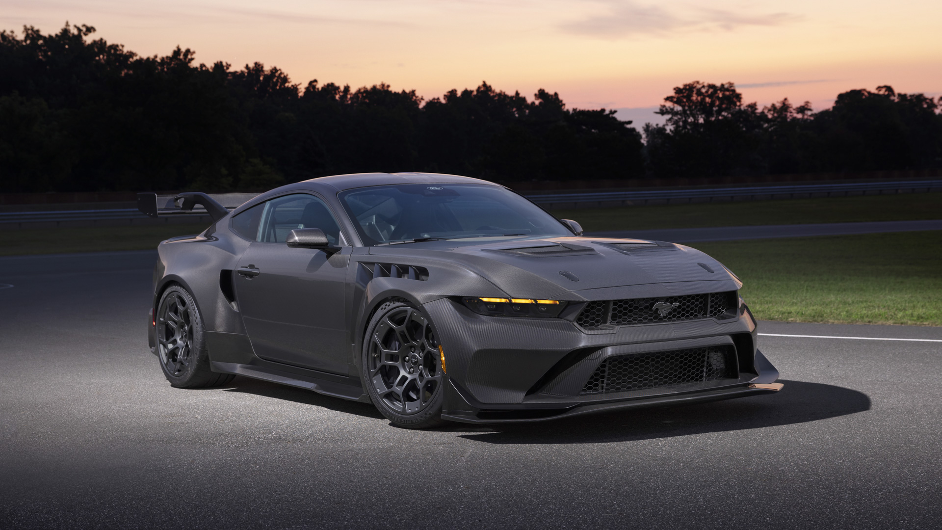 Mustang GTD Liquid Carbon front view.