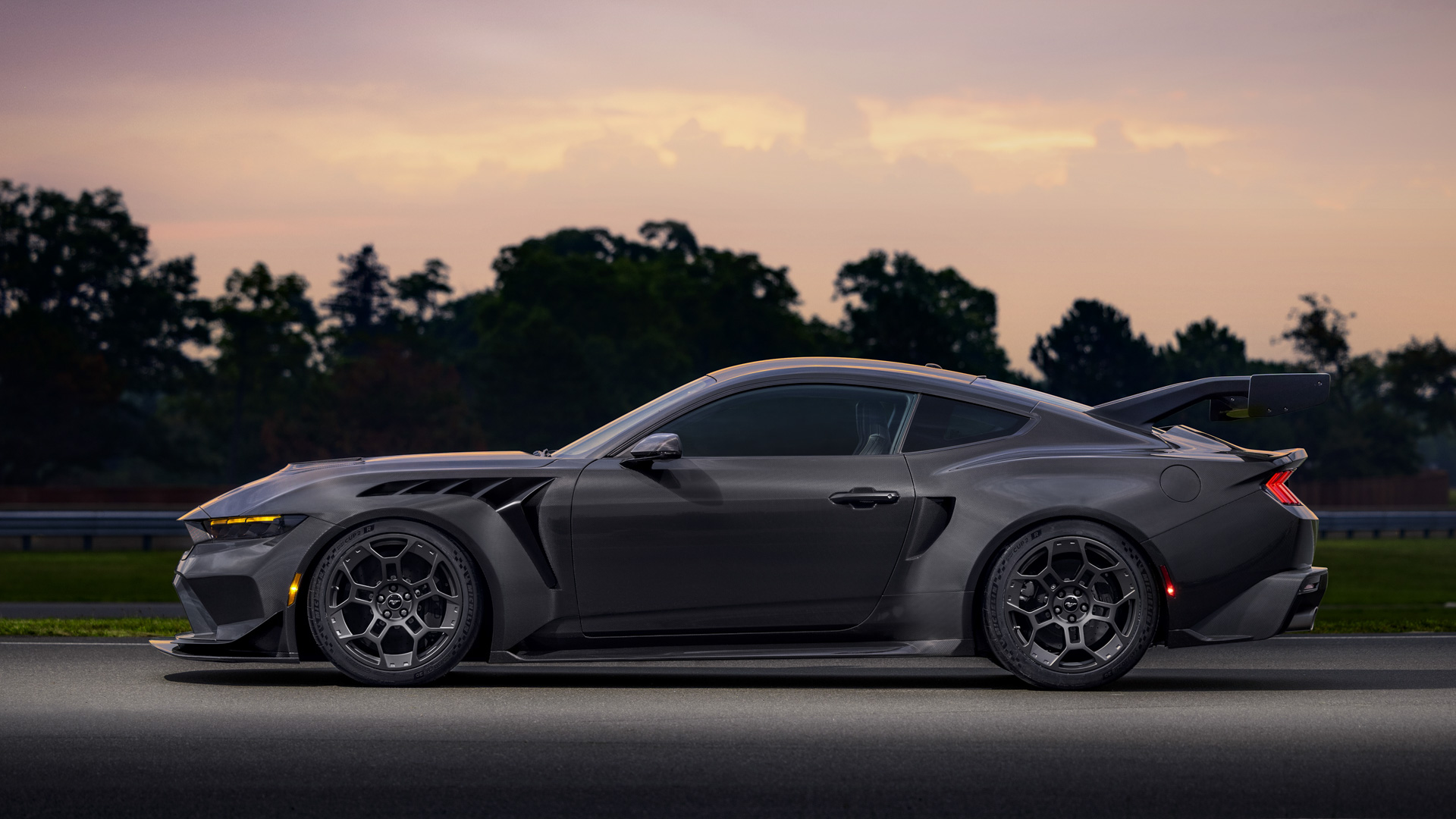 Mustang GTD Liquid Carbon side view.