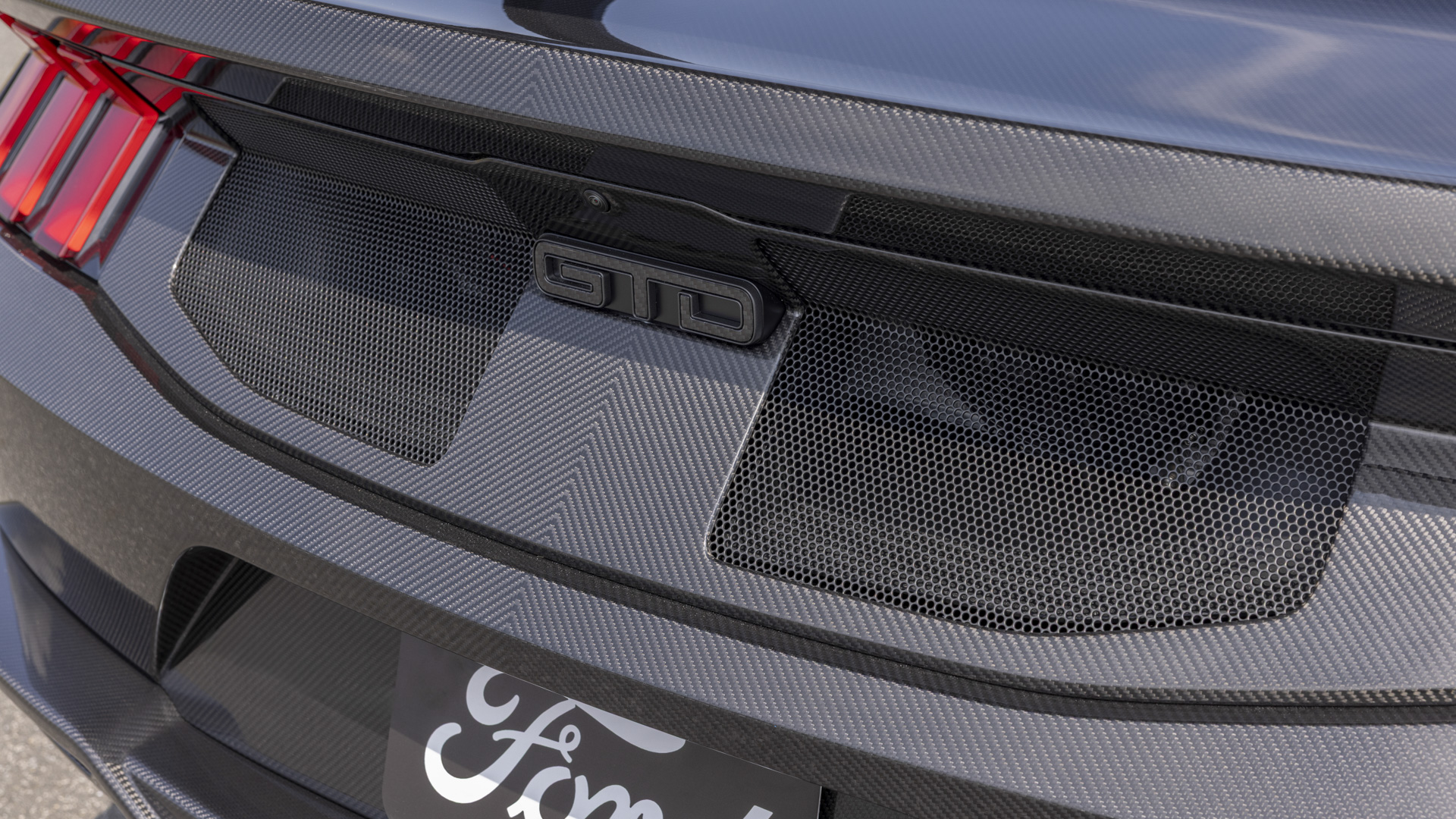 Mustang GTD Liquid Carbon emblem.