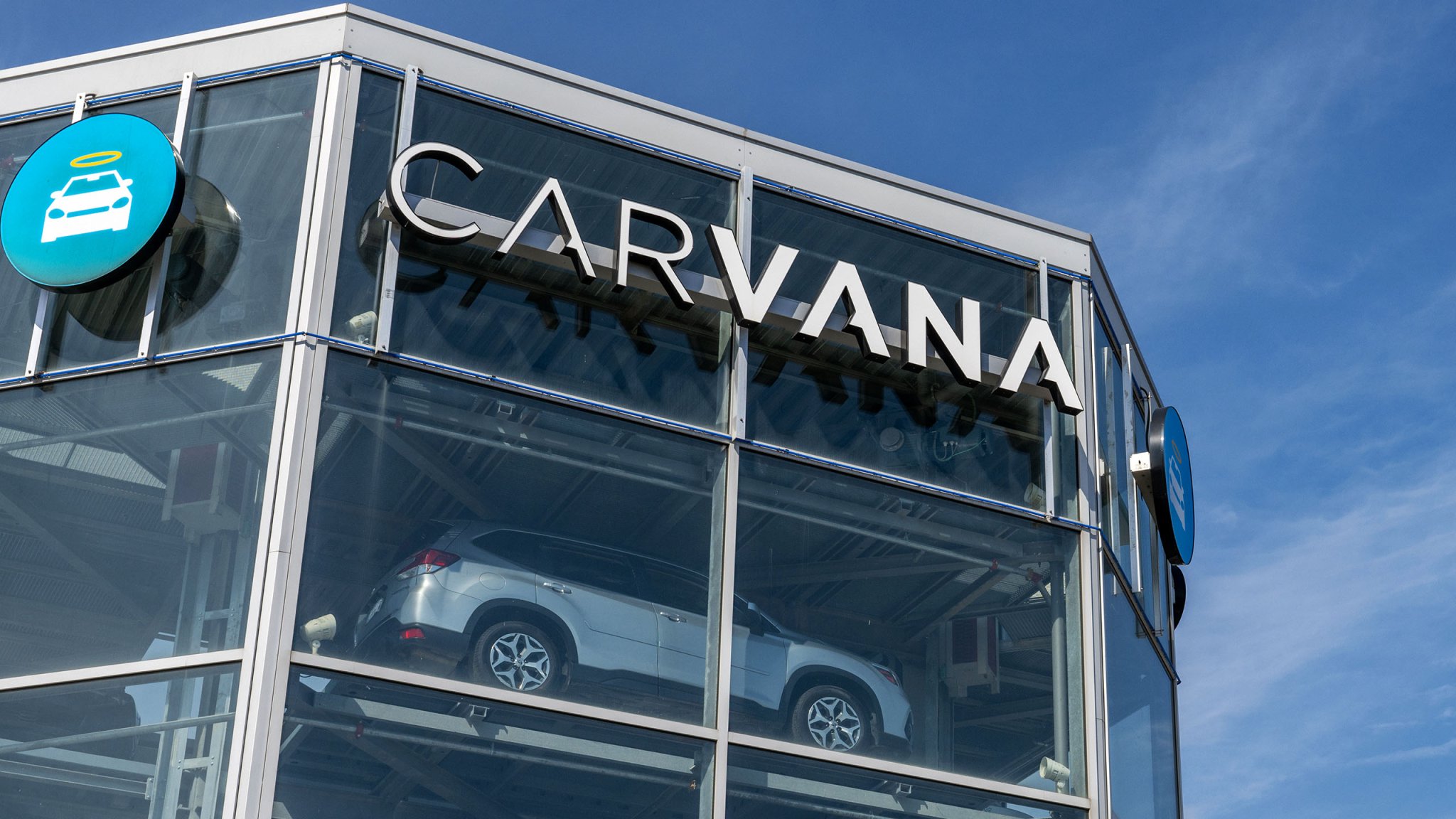 AUSTIN, TEXAS - FEBRUARY 20: Vehicles are seen on a display at a Carvana dealership on February 20, 2023 in Austin, Texas.