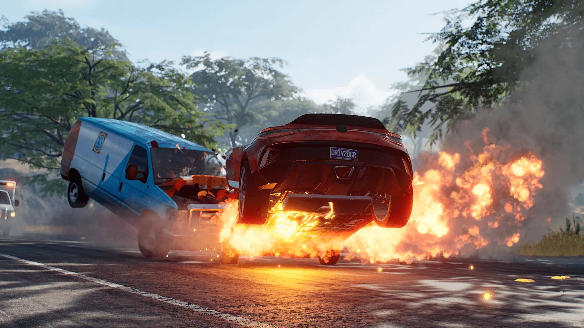 Wreckreation game screenshot, a car crash.