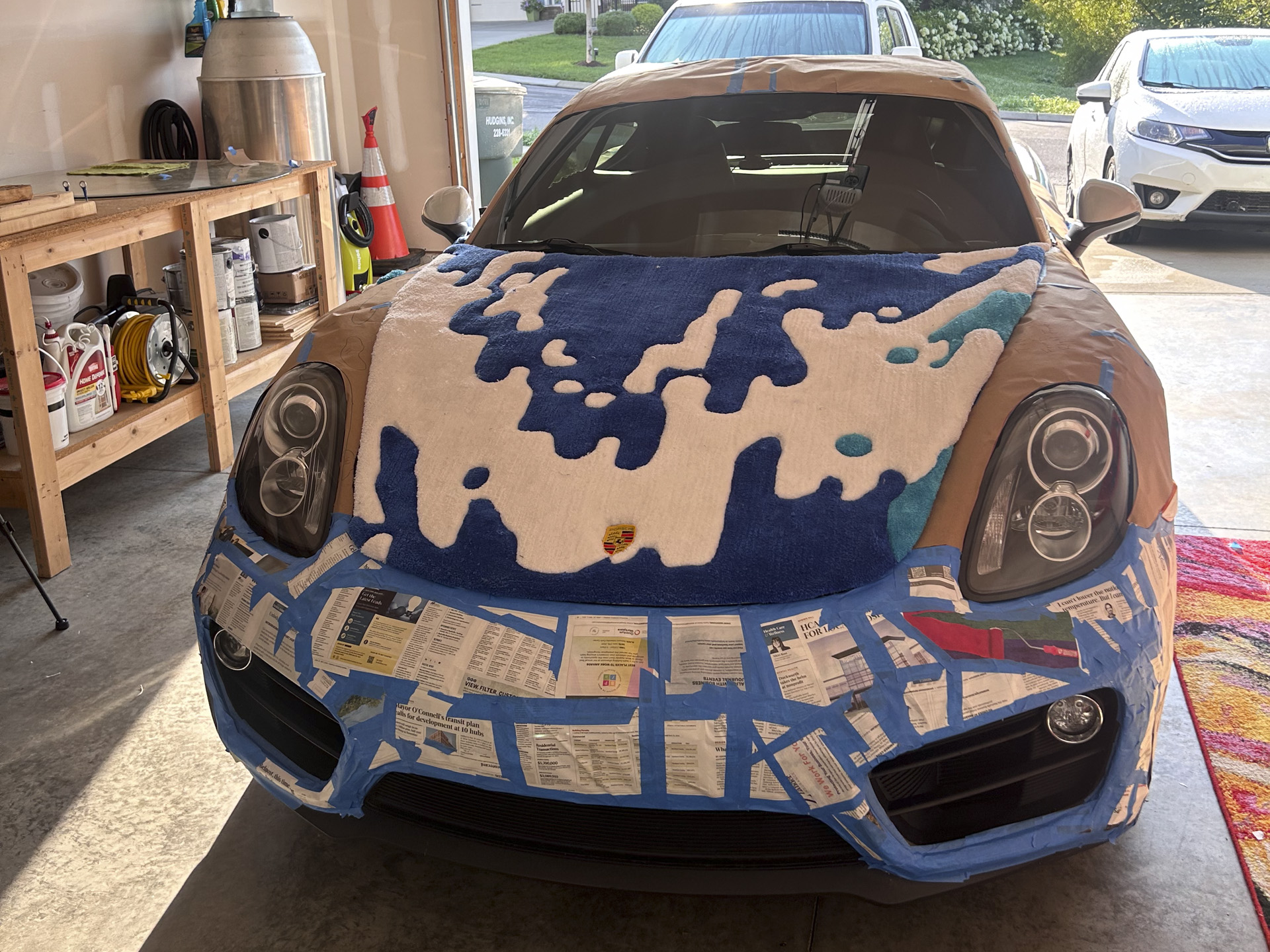 Porsche Cayman rug wrap assembly.