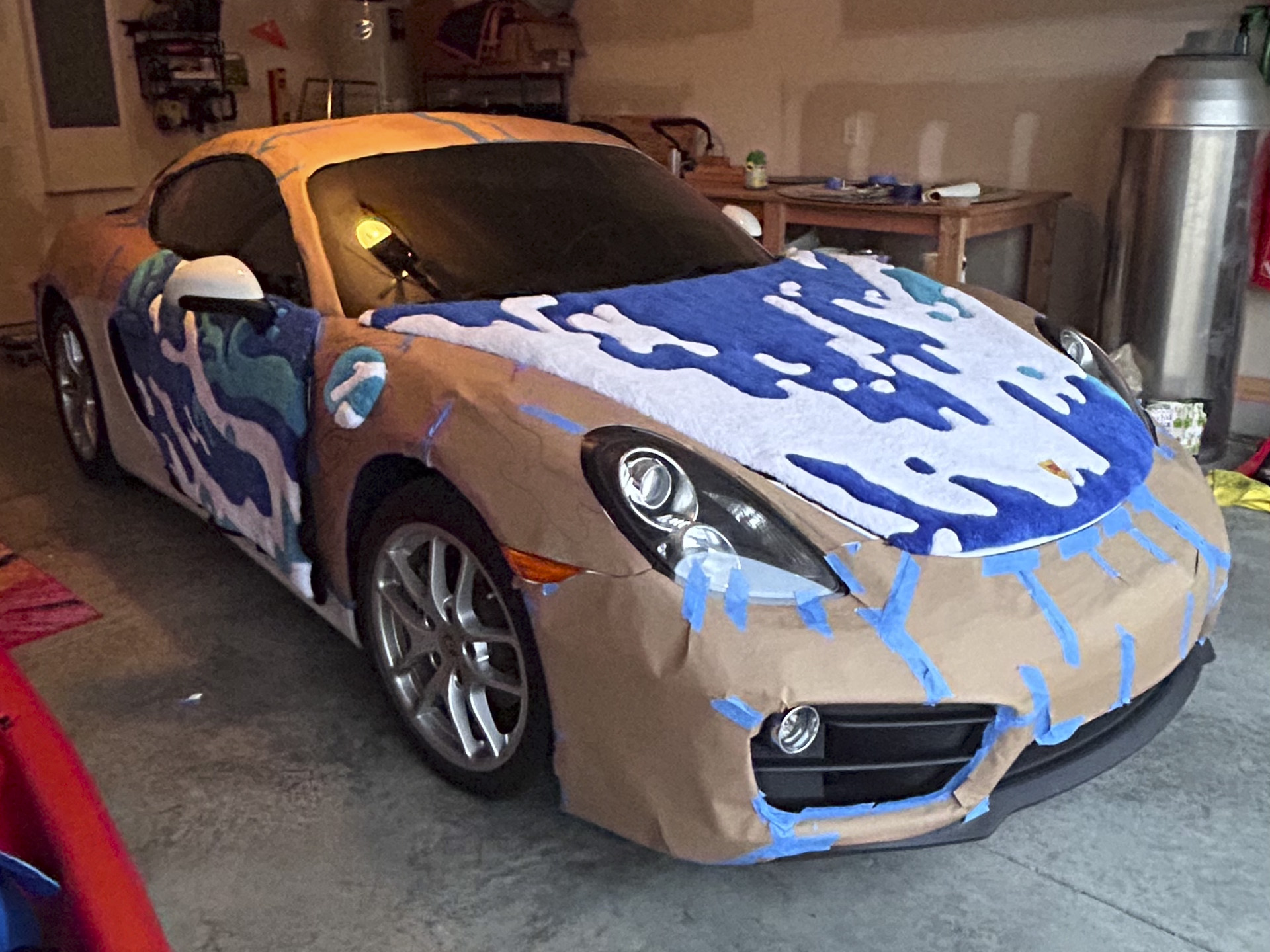 Porsche Cayman rug wrap assembly.