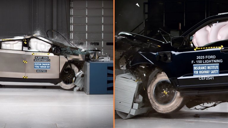 Tesla Cybertruck and Ford F-150 Lightning crash testing