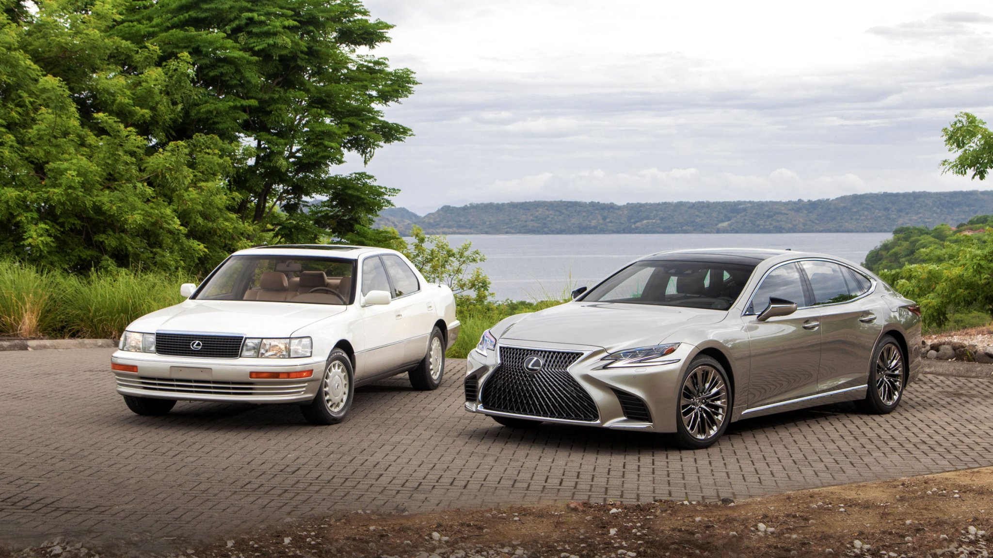 Original Lexus LS next to newest model