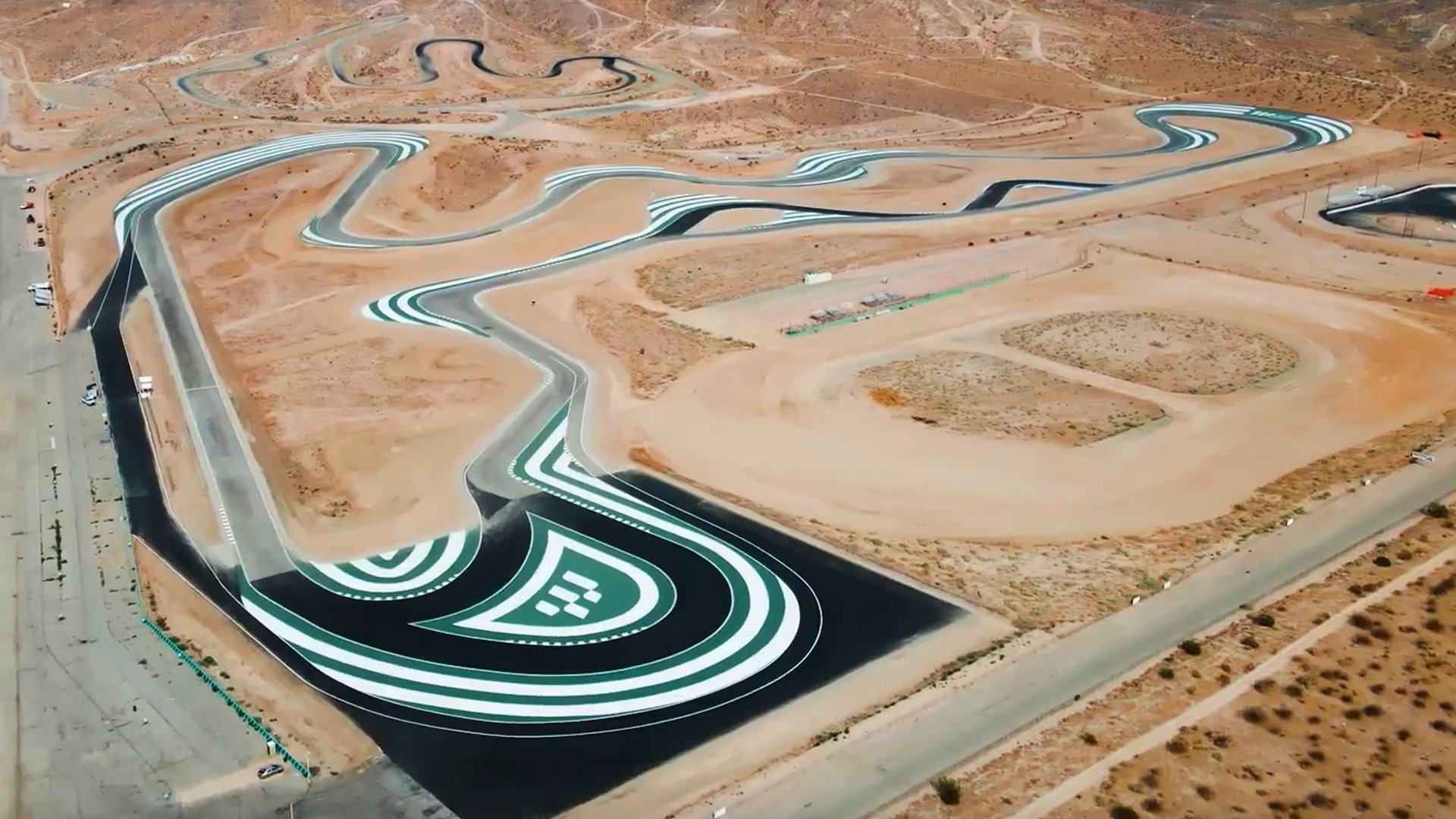 The overhauled Streets of Willow course at Willow Springs Raceway as seen from the air