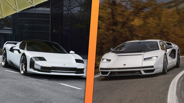 Image of Ferrari SC40 next to Lamborghini Countach LPI 800-4