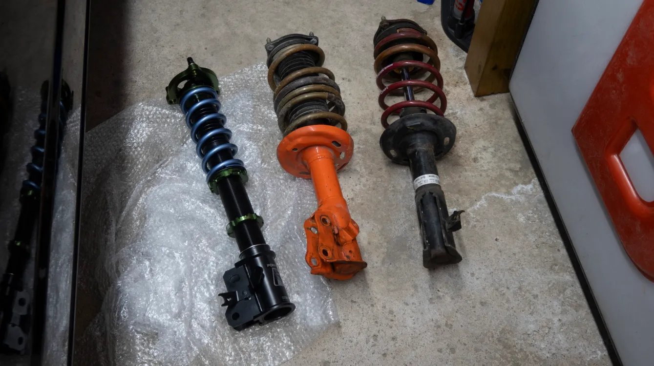 Fortune Auto coilover, versus Koni strut, and stock Honda strut.