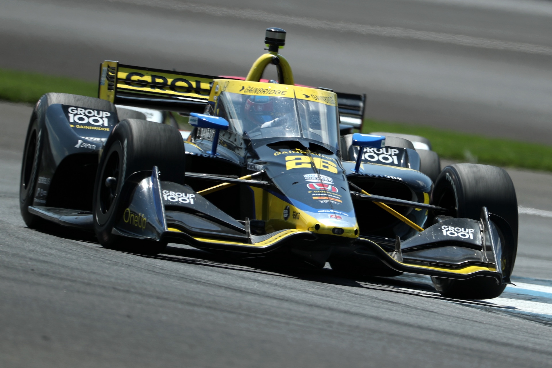 INDIANAPOLIS, INDIANA - AUGUST 12: Colton Herta driver of the #26 Gainbridge Rahal Letterman Lanigan Racing drivesduring the NTT IndyCar Series Gallagher Grand Prix at Indianapolis Motor Speedway on August 12, 2023 in Indianapolis, Indiana. (Photo by Meg Oliphant/Getty Images)