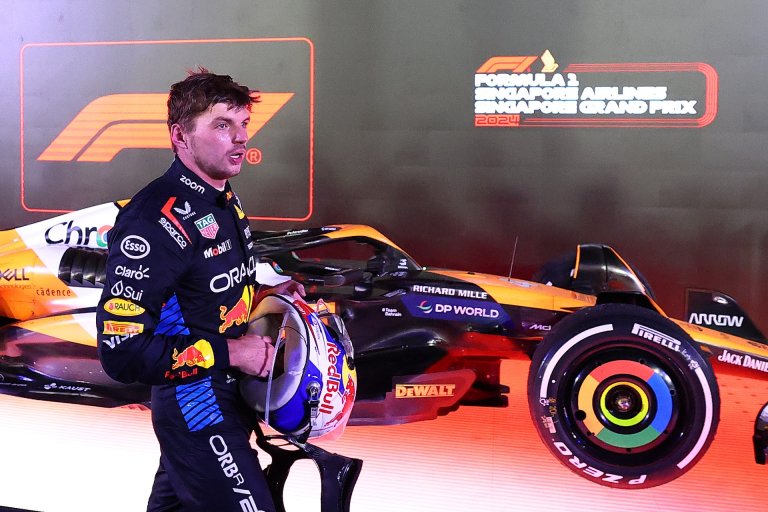 Max Verstappen of the Netherlands and Red Bull Racing-Honda RBPT reacts during the F1 Grand Prix of Singapore at Marina Bay Street Circuit in Singapore, Singapore, on September 22, 2024. (Photo by Morgan Hancock/NurPhoto)