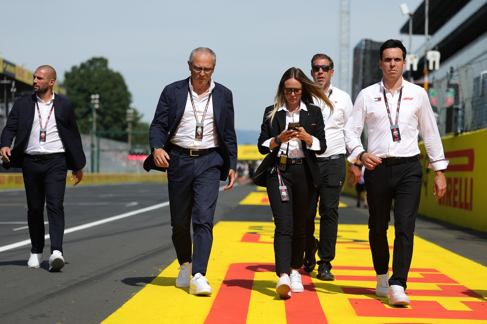MONZA, ITALY - SEPTEMBER 07: Stefano Domenicali, CEO of the Formula One Group on the grid for a presentation prior to the F1 Grand Prix of Italy at Autodromo Nazionale Monza on September 07, 2025 in Monza, Italy. (Photo by Bryn Lennon - Formula 1/Formula 1 via Getty Images)