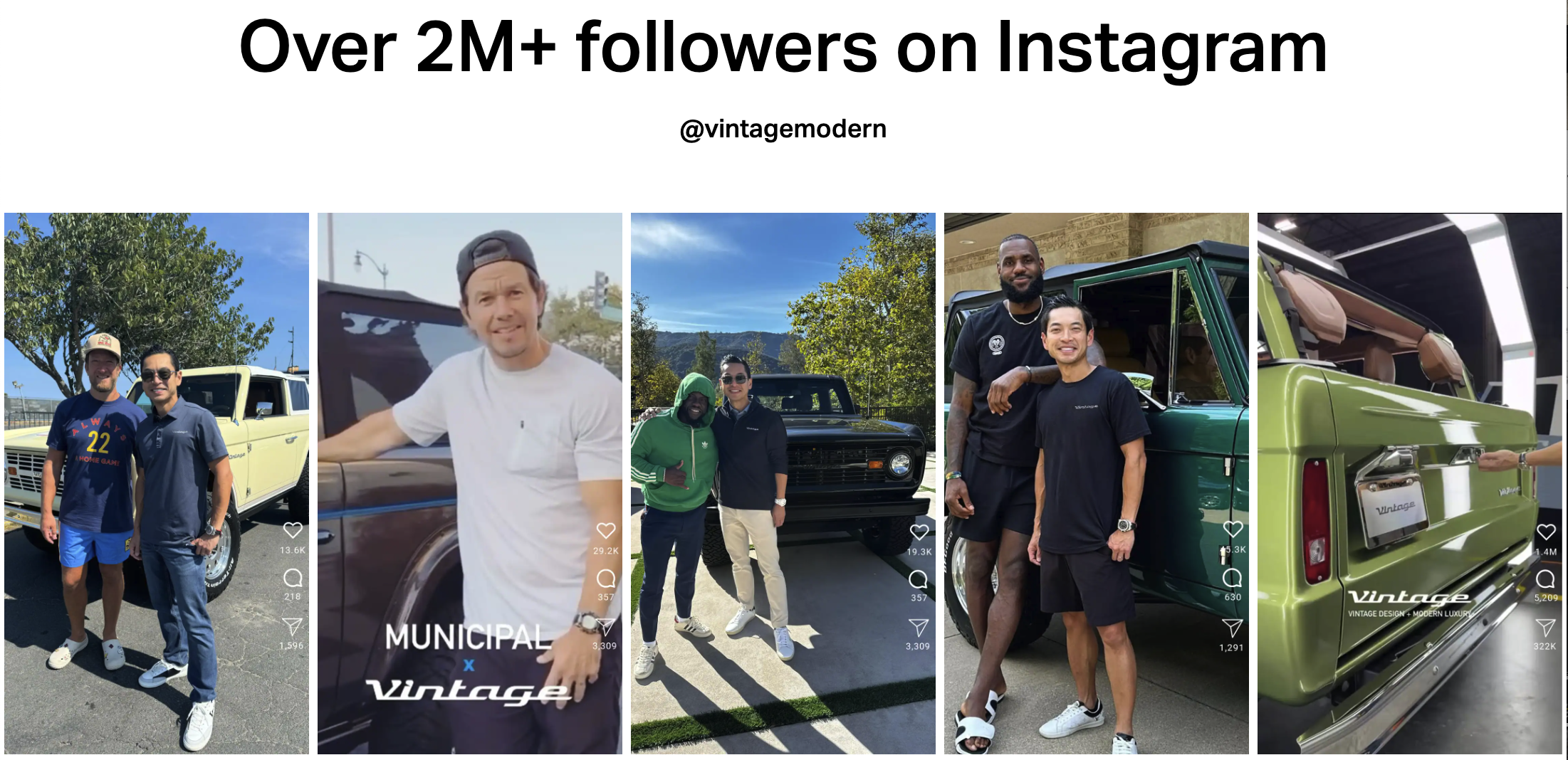 Screenshot from Vintage Modern's website showing celebrity clientele