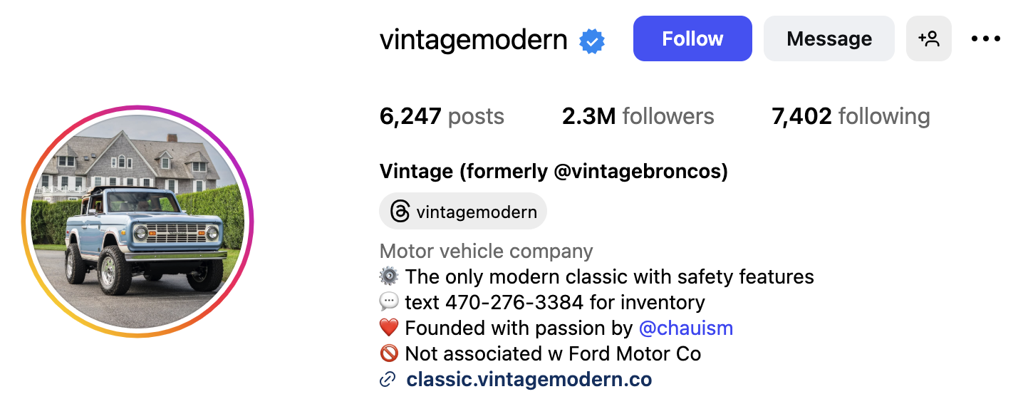 Vintage Modern's Instagram bio
