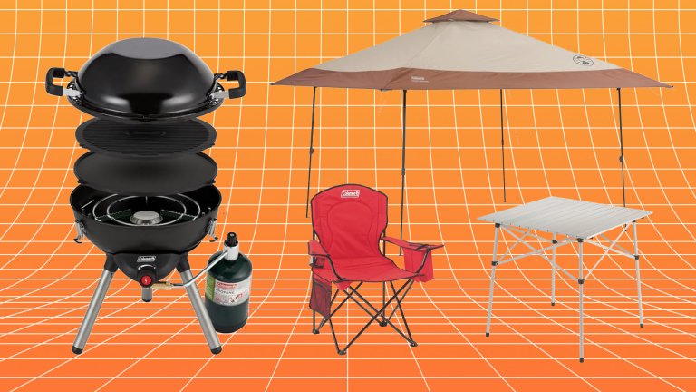 Coleman tailgate gear, all on sale, arranged ready for action.