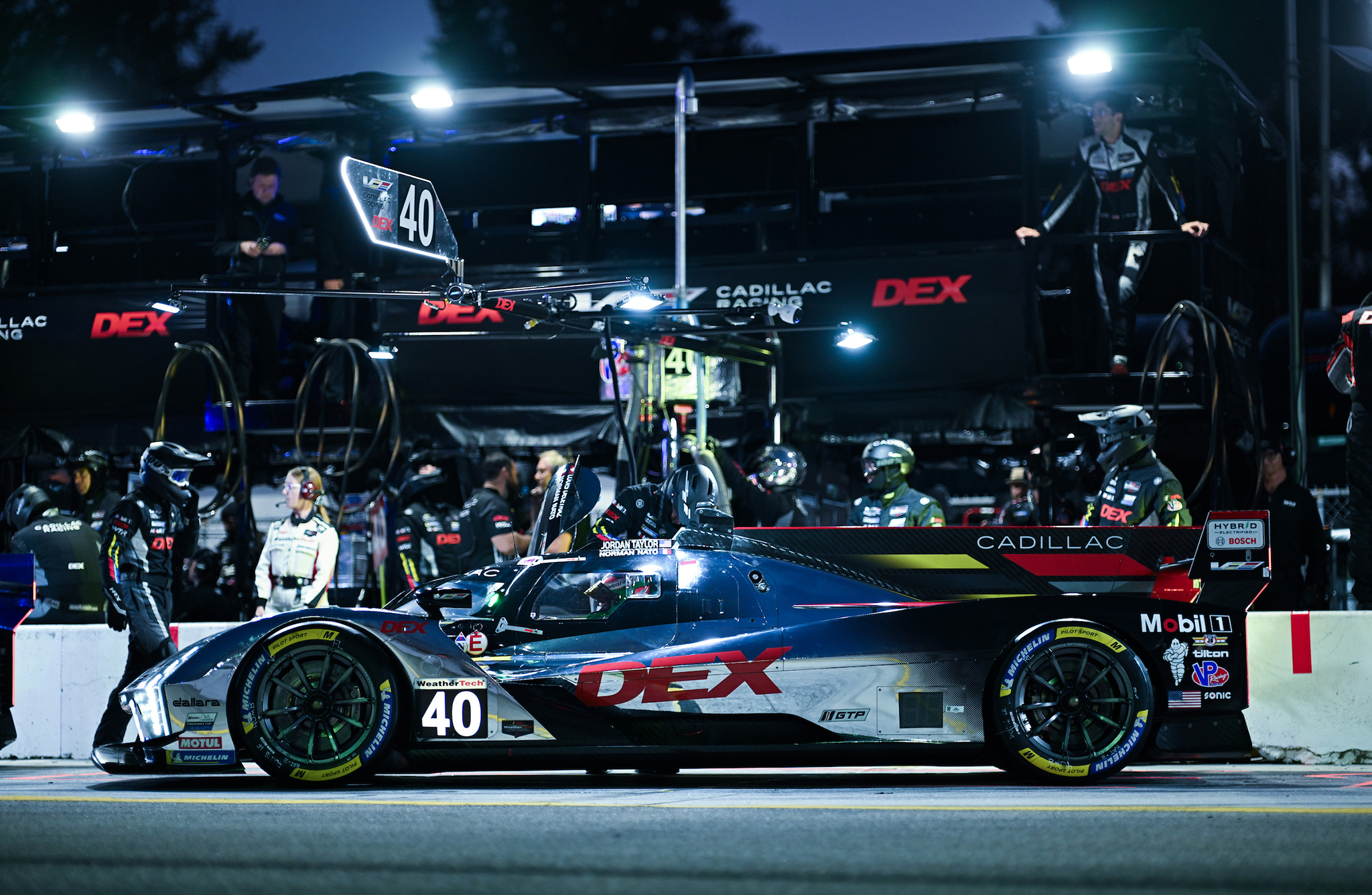 Cadillac race car at night