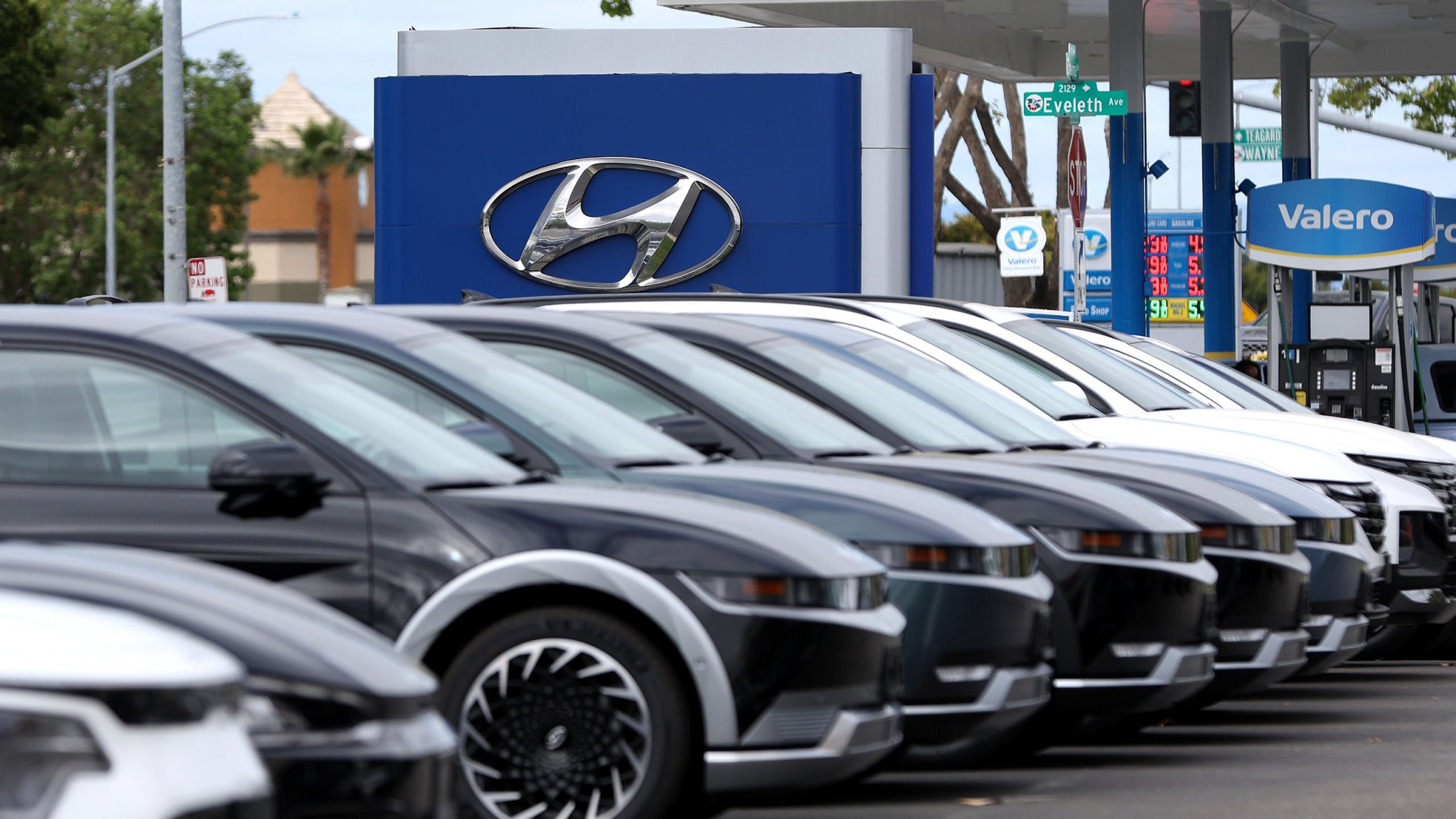 New Hyundai cars are displayed on the sales lot at San Leandro Hyundai on May 30, 2023 in San Leandro, California.