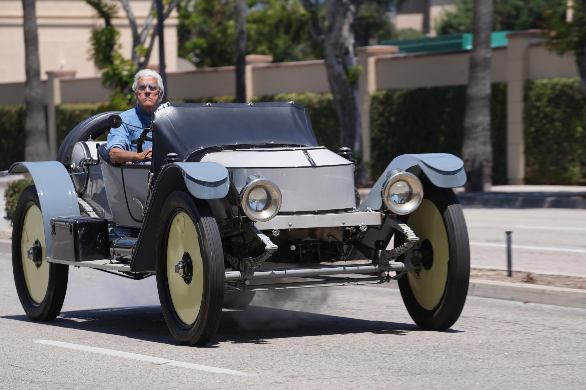 Jay Leno in a 1912 Stanley Special Roadster Tribute