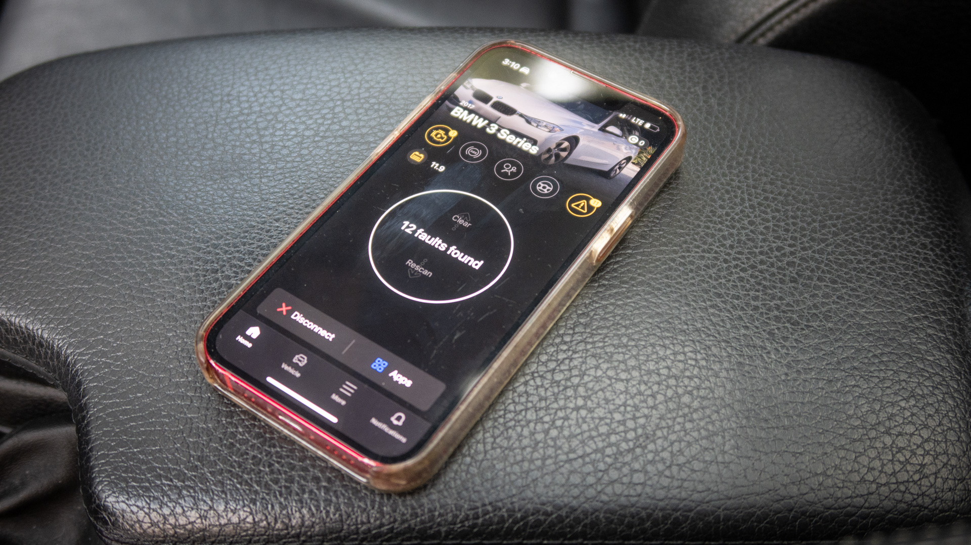 OBDeleven on an iPhone scanning a BMW.