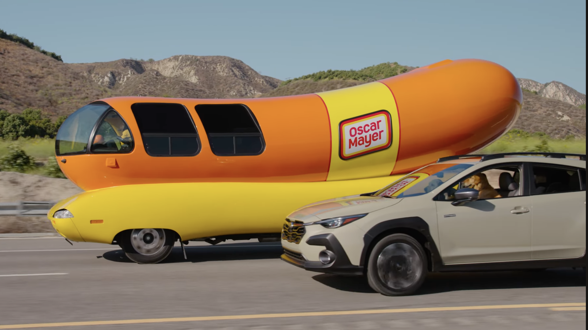 Oscar Mayer Wienermobile in a Subaru Commercial