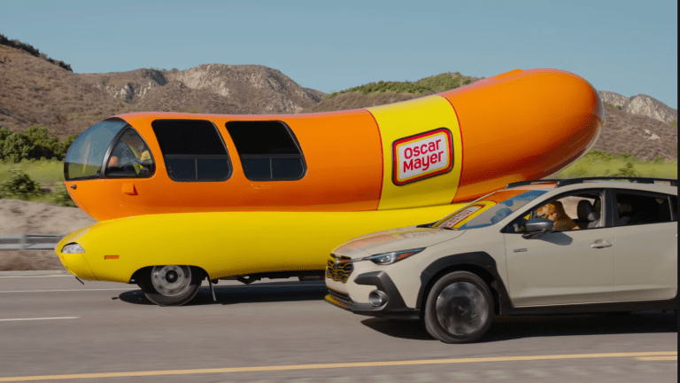 Oscar Mayer Wienermobile in a Subaru Commercial