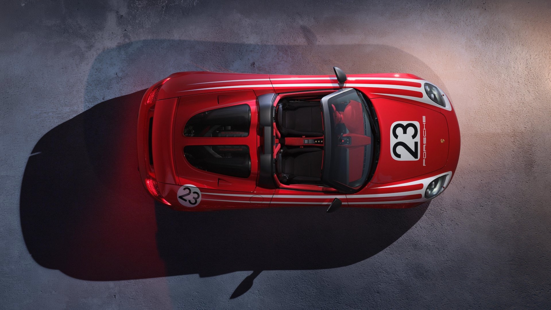 Overhead view of 2005 Porsche Carrera GT in Salzburg livery