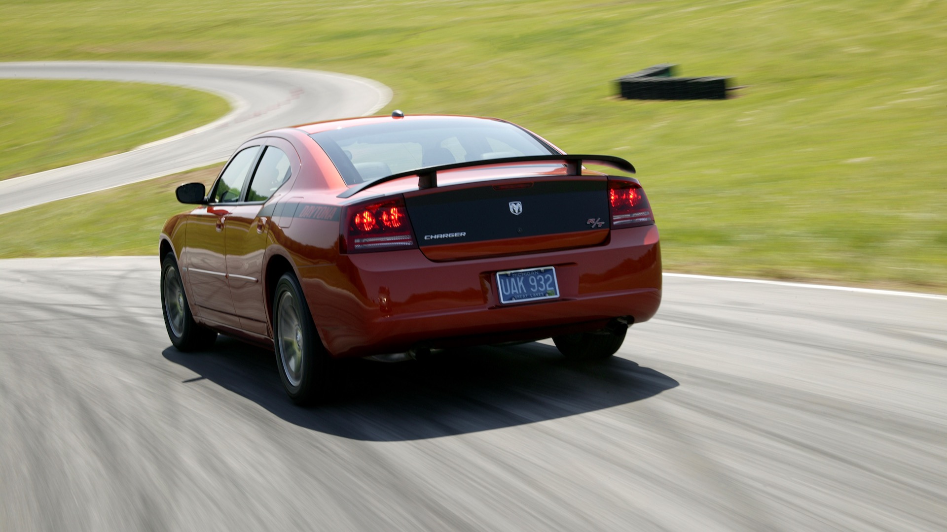 Rear quarter view of a Dodge Charger at Virginia International Raceway