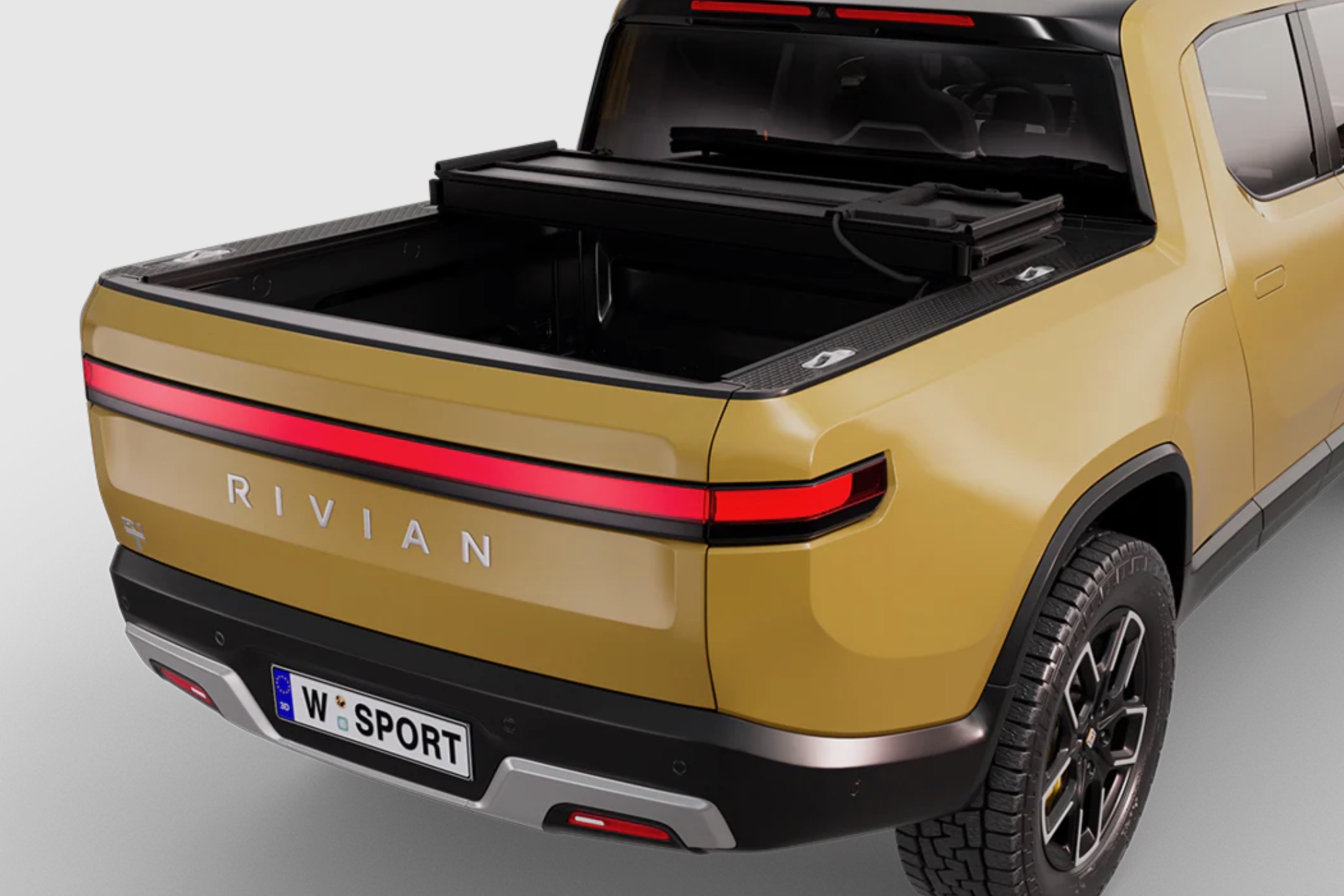 Worksport Solis solar tonneau cover for Rivian R1T folded back