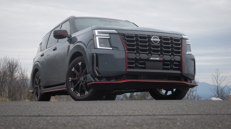 Nissan Armada Nismo, from a low front three-quarter perspective.