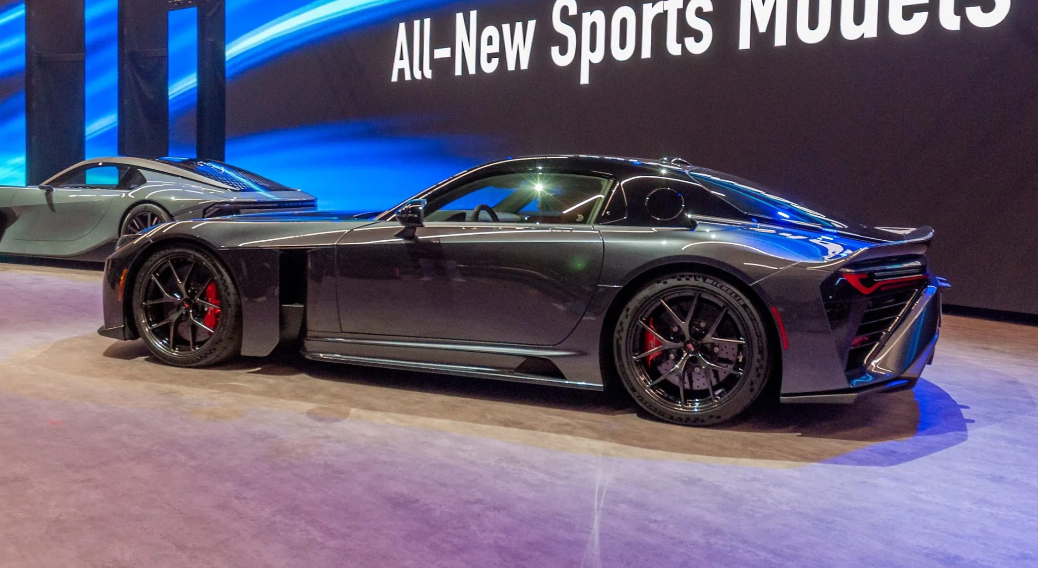 GR GT rear three-quarter view