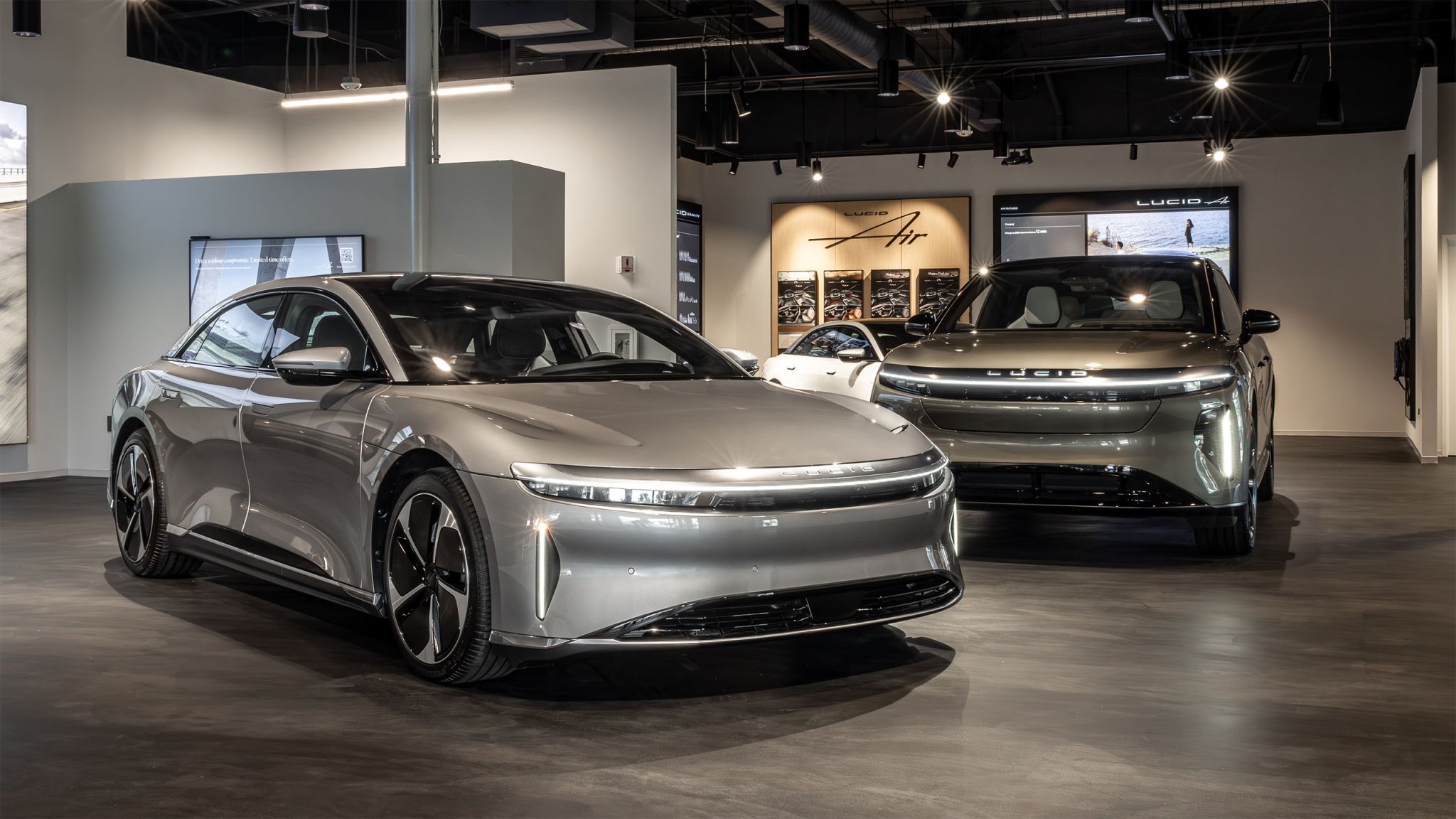 Lucid Air and Gravity in a showroom