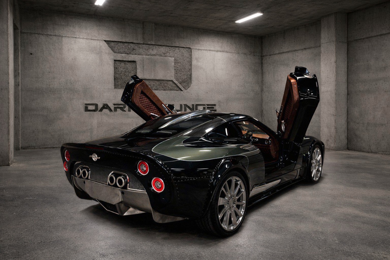 Spyker C8 Aileron LM85 rear quarter view (doors open).