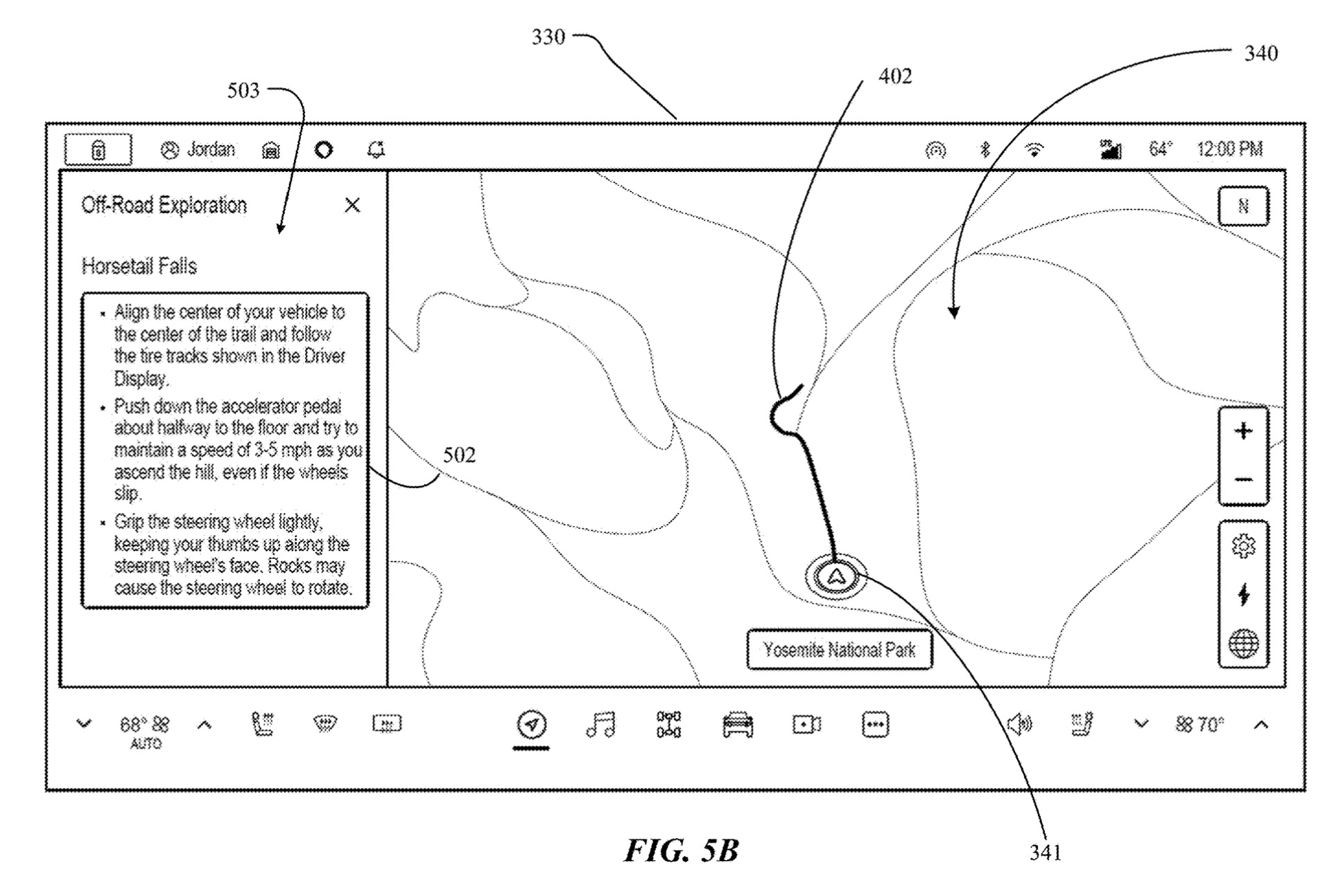 Patent image of Rivian off-road guide with driver instructions.
