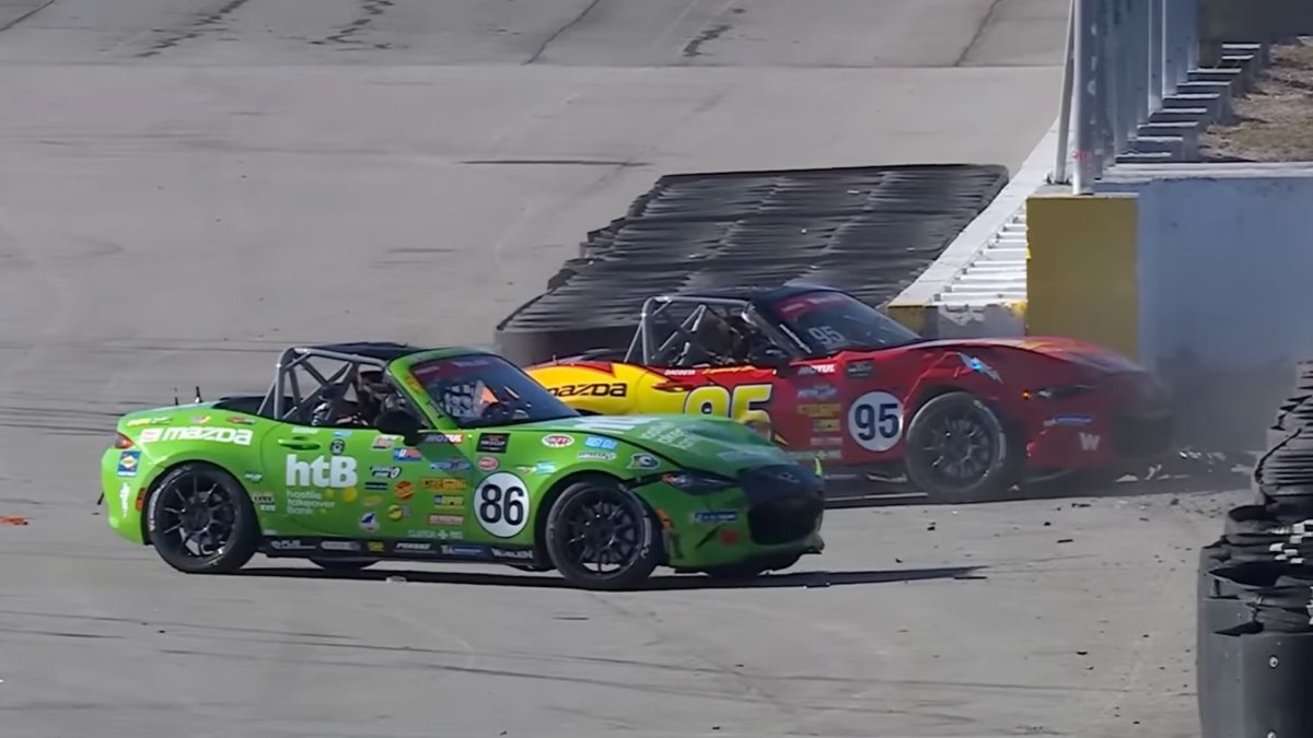 Life Imitates Art: Lightning McQueen MX-5 Cup Car Crashed Out by Chick Hicks Miata