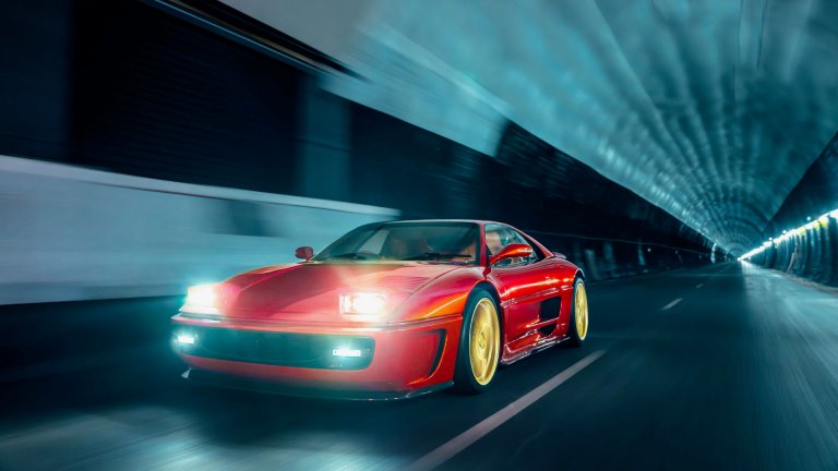 Ferrari 355 by Evoluto driving through a tunnel.