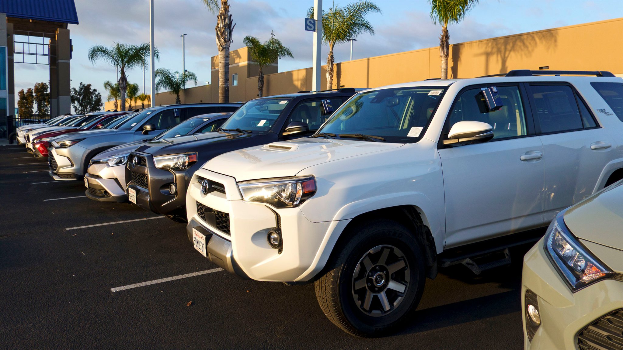 Used Toyota SUVs for sale at a dealer.