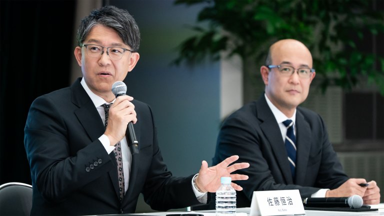 Koji Sato, at left, will be leaving his post as Toyota's CEO and handing the reins to current CFO Kenta Kon, at right.