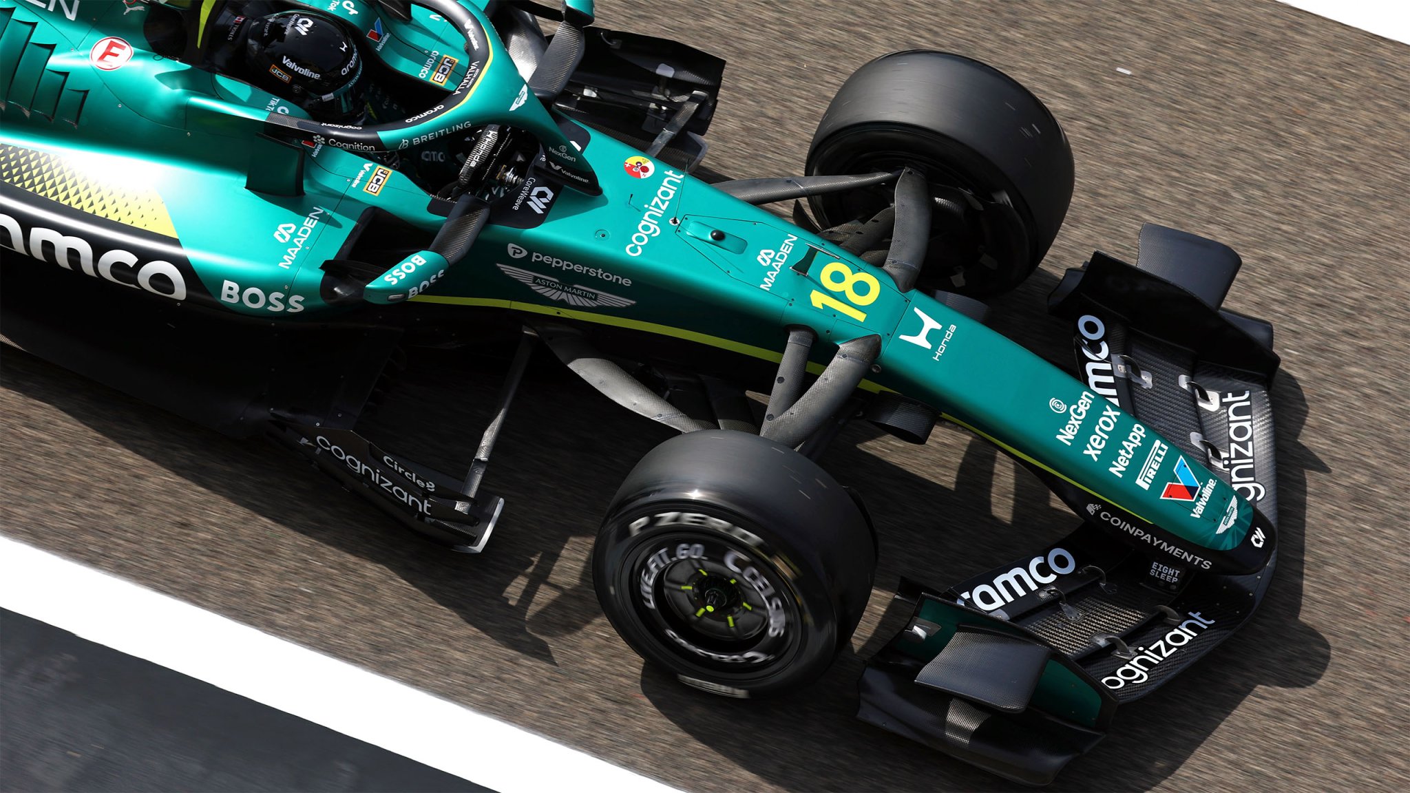 Lance Stroll of Canada driving the (18) Aston Martin F1 Team AMR26 Honda on track during day one of F1 Testing at Bahrain International Circuit on February 11, 2026.