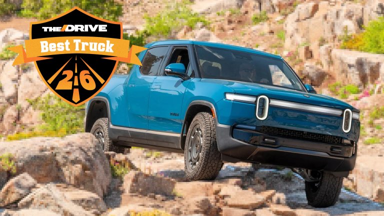 Rivian R1T winning a truck award.