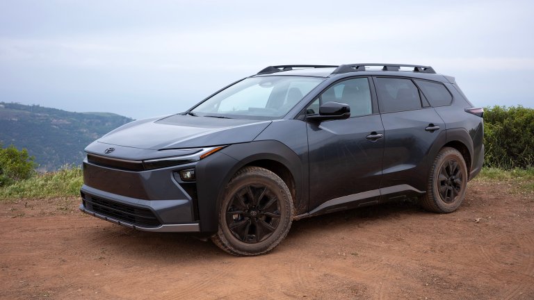 Gray Toyota bz Woodland off-road, front three-quarter view