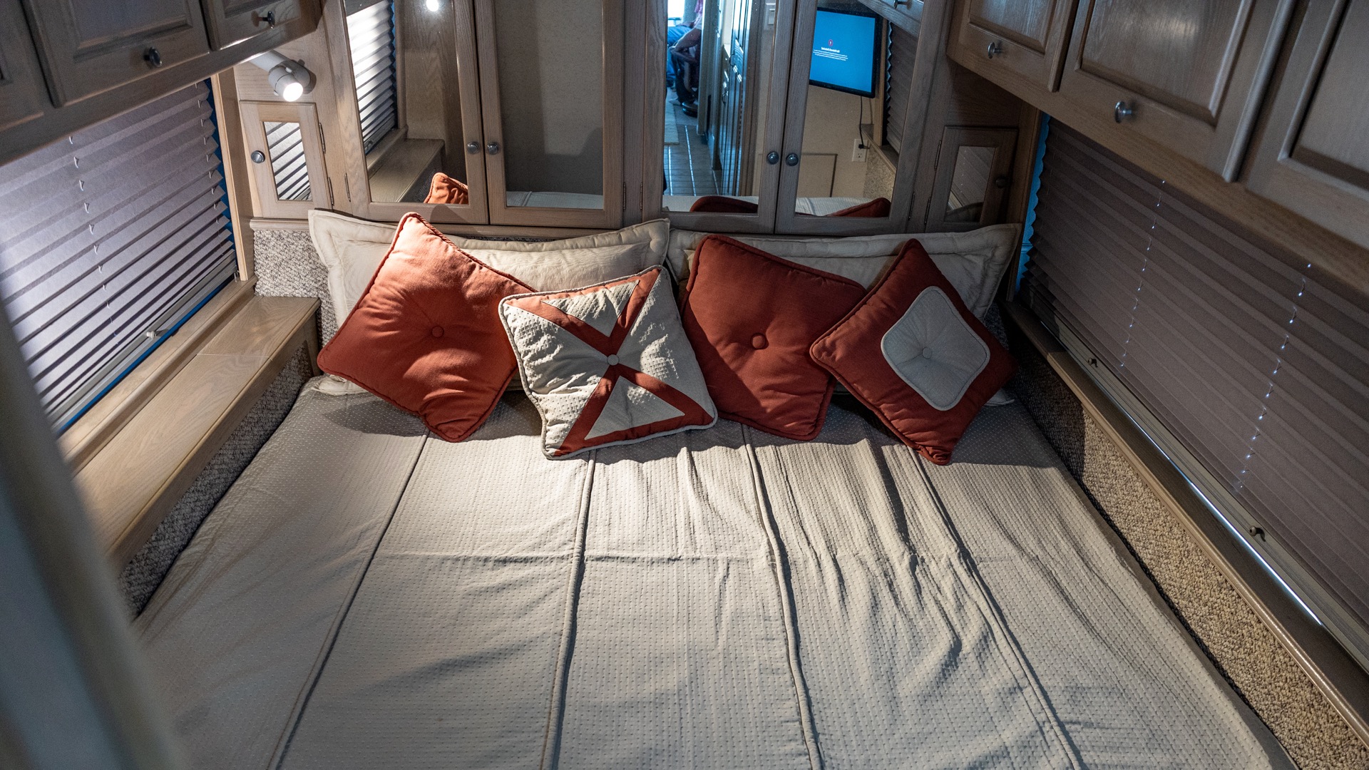 1970 GM bus RV bedroom.