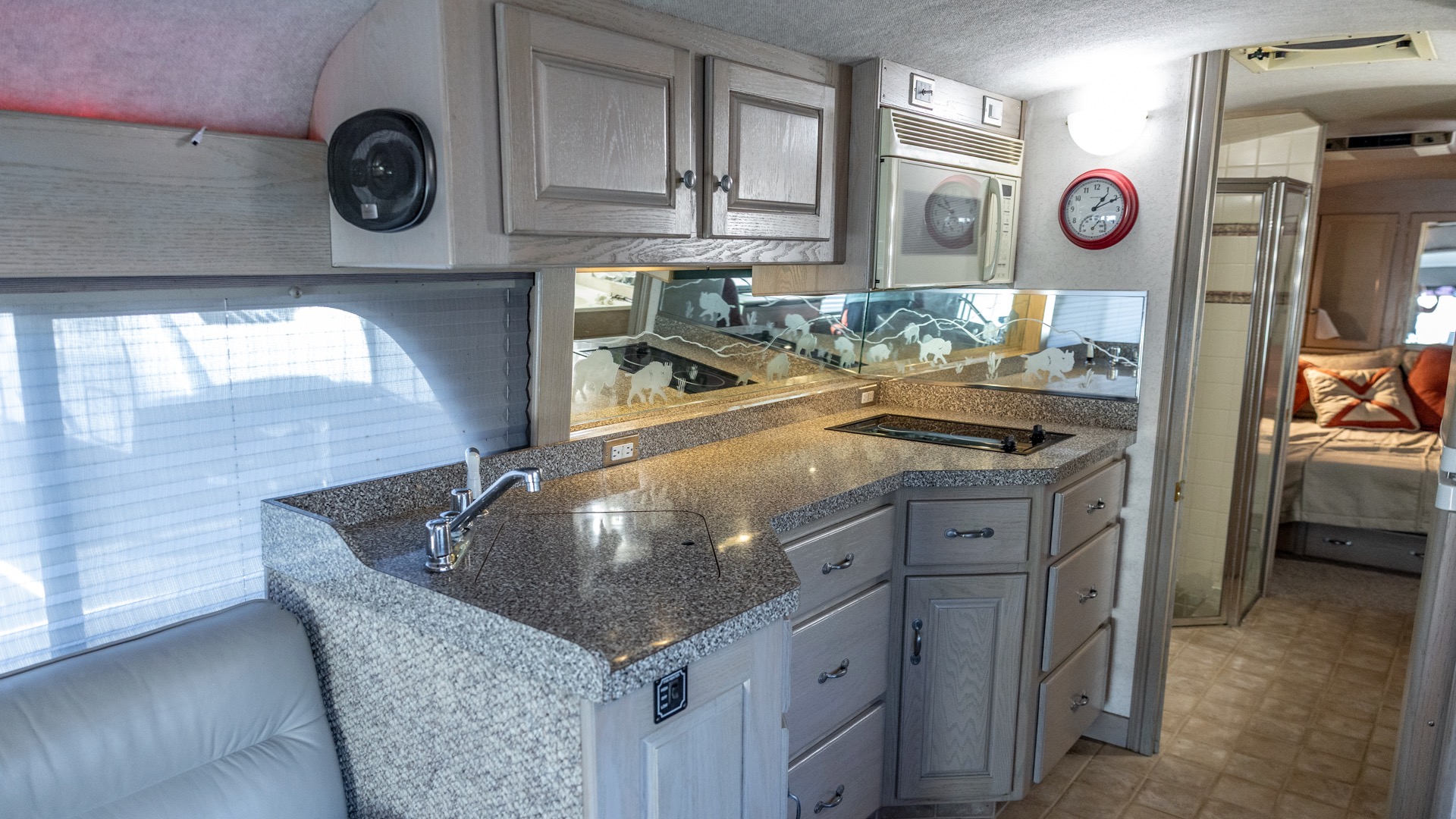 1970 GM bus RV kitchen.