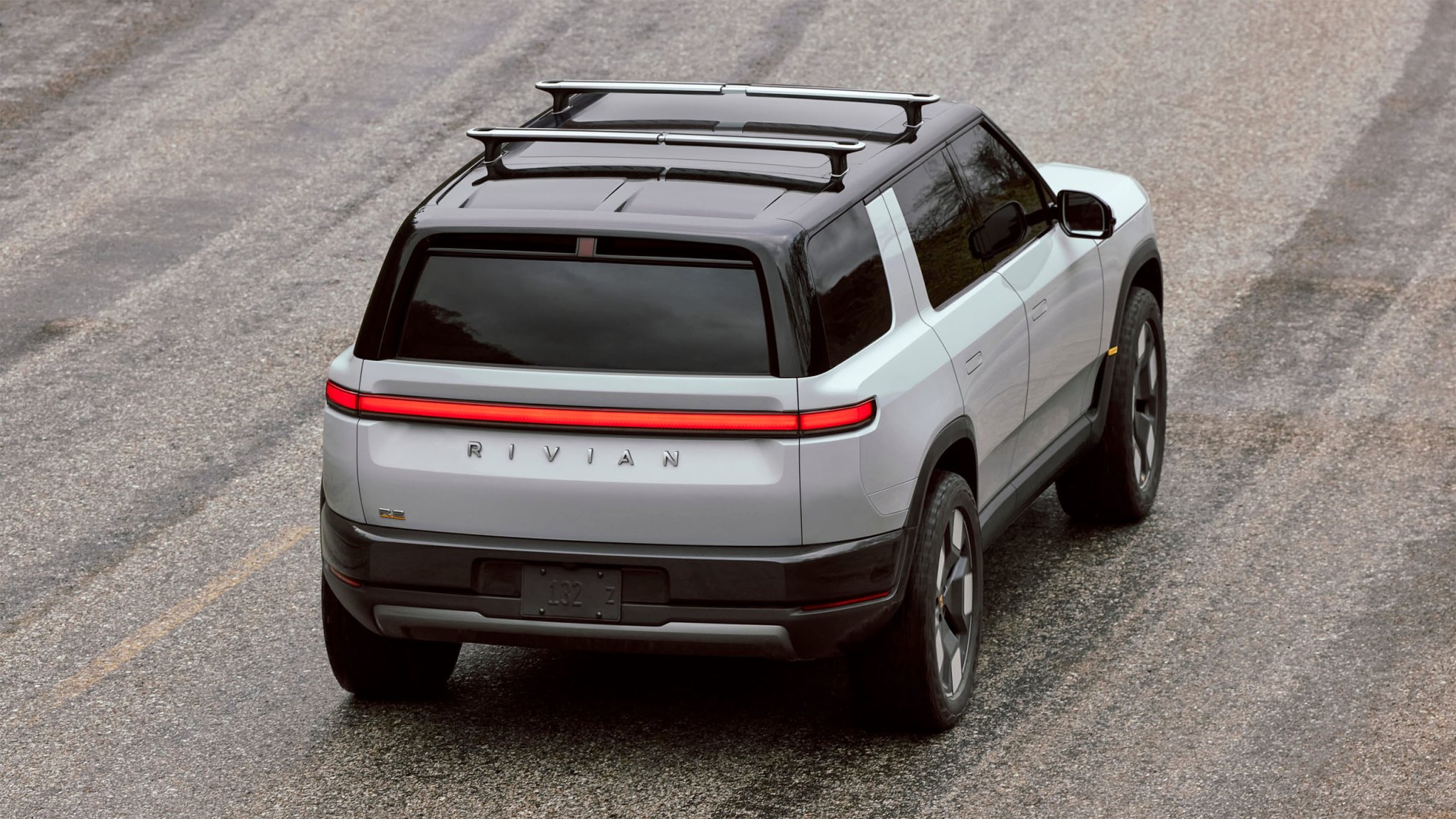 Rivian R2 rear three quarters view