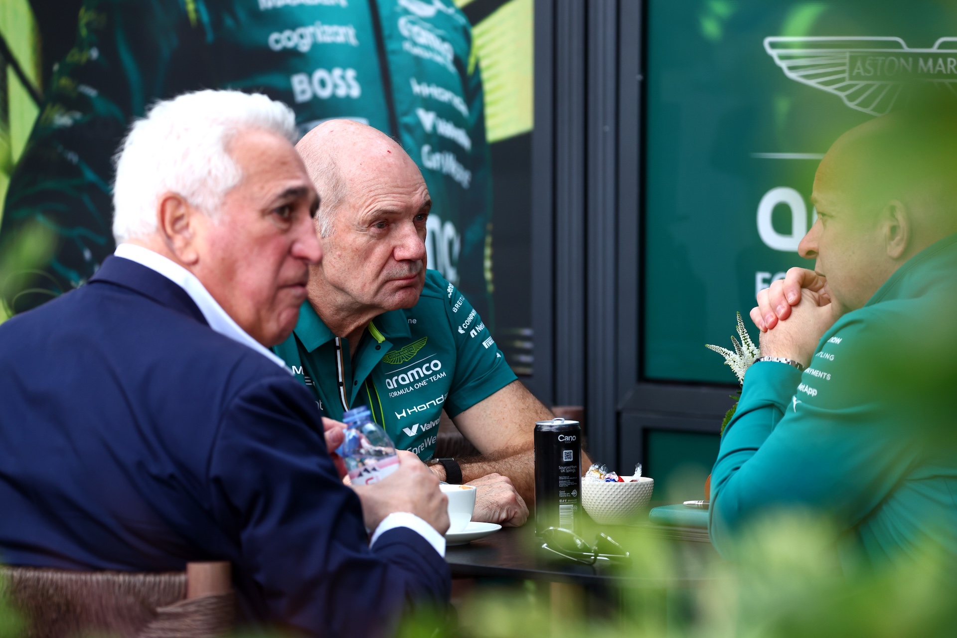 MELBOURNE, AUSTRALIA - MARCH 08: Adrian Newey, Team Principal of Aston Martin F1 Team and Lawrence Stroll, Owner of Aston Martin F1 Team in the Paddock prior to the F1 Grand Prix of Australia at Albert Park Grand Prix Circuit on March 08, 2026 in Melbourne, Australia. (Photo by Joe Portlock/Getty Images)