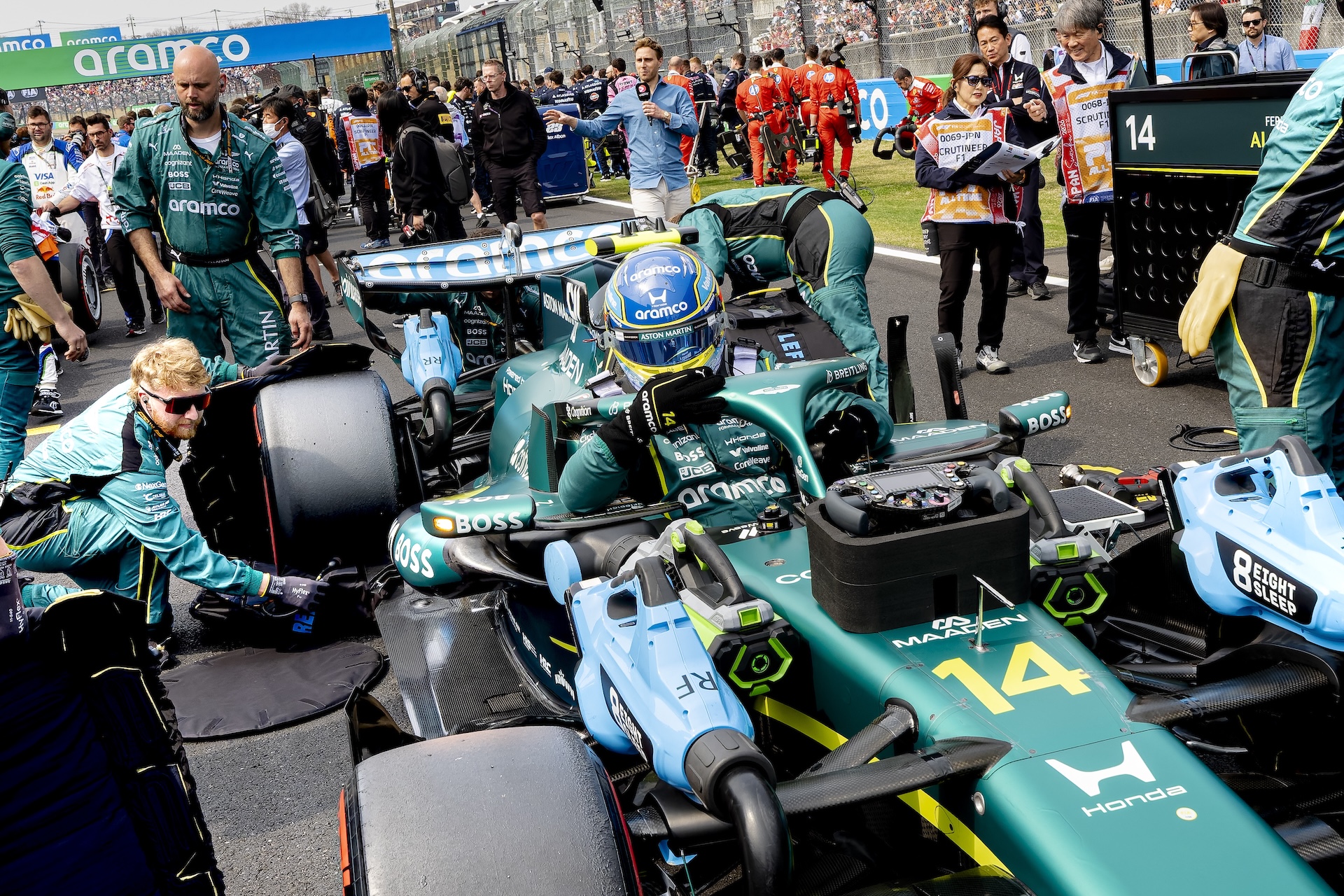 Formula 1 driver Fernando Alonso of the Aston Martin Aramco Formula 1 Team competes during the Formula 1 Japan Suzuka race at the Suzuka Formula 1 circuit in Suzuka, Japan, on March 29, 2025. (Photo by Marcel van Dorst/EYE4IMAGES/NurPhoto via Getty Images)