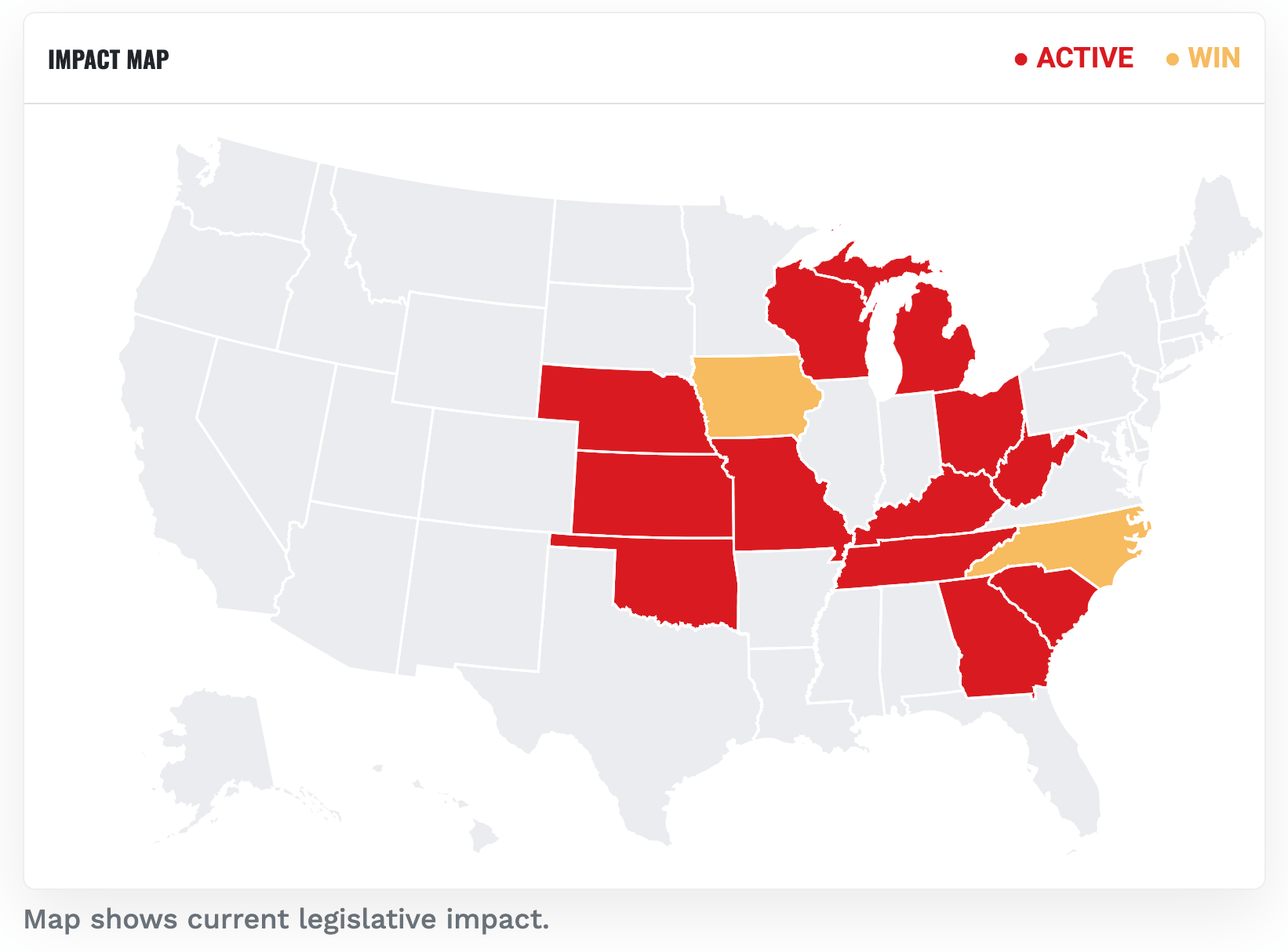 Map of states with active and passed right-to-race legislature