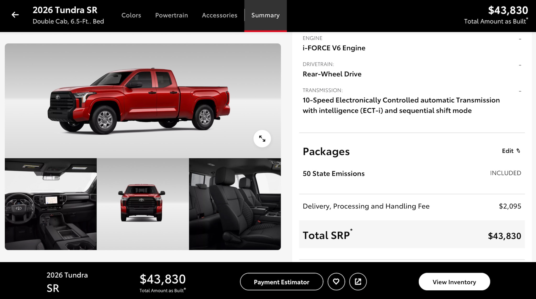 Toyota Tundra configurator 3.27.2026