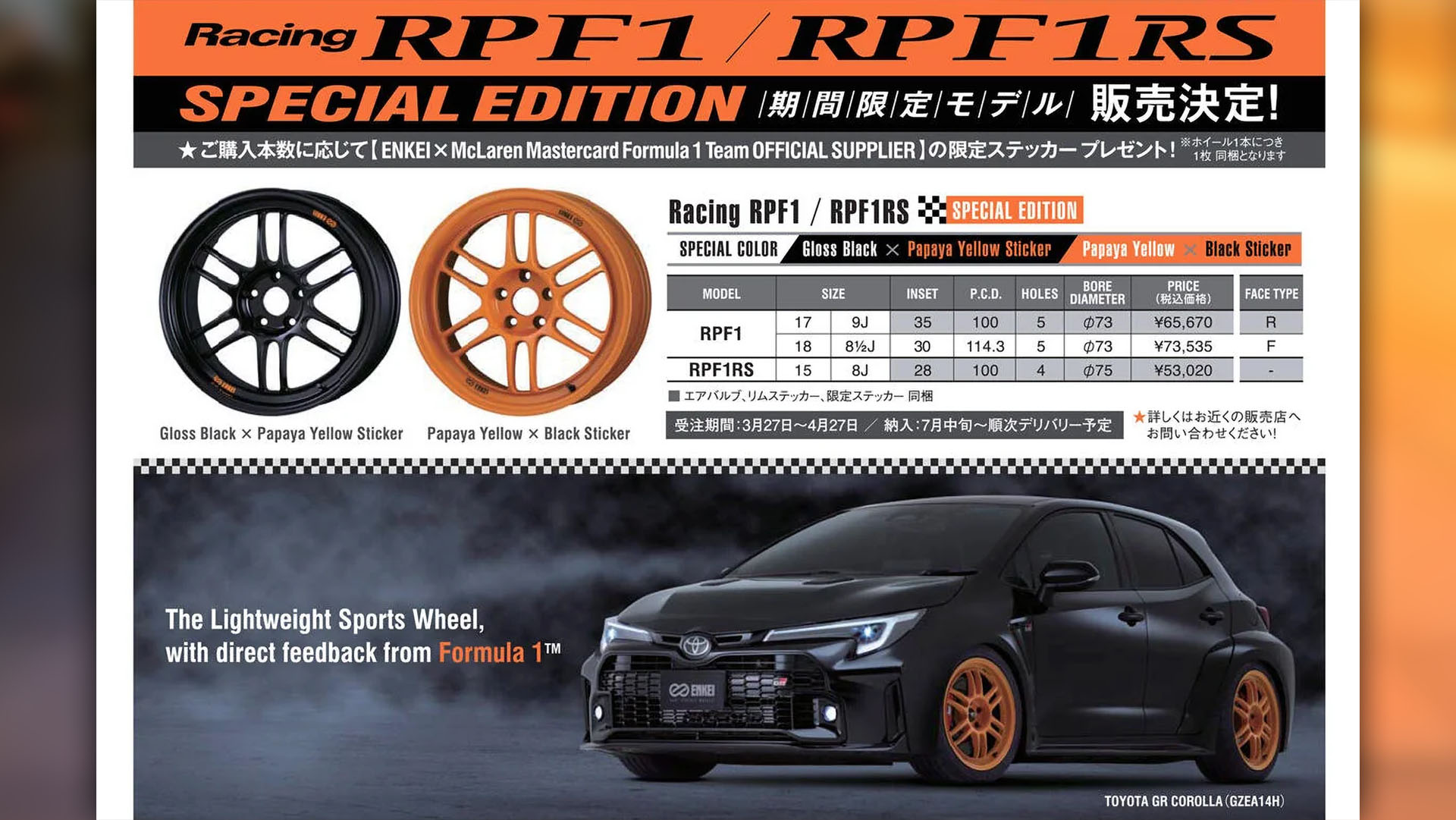 Enkei poster for new special edition McLaren RPF1 wheel